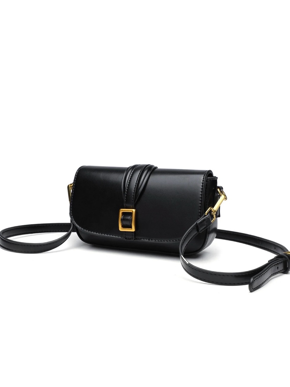 Zara Black Buckle Crossbody Bag Gold Hardware Minimalist